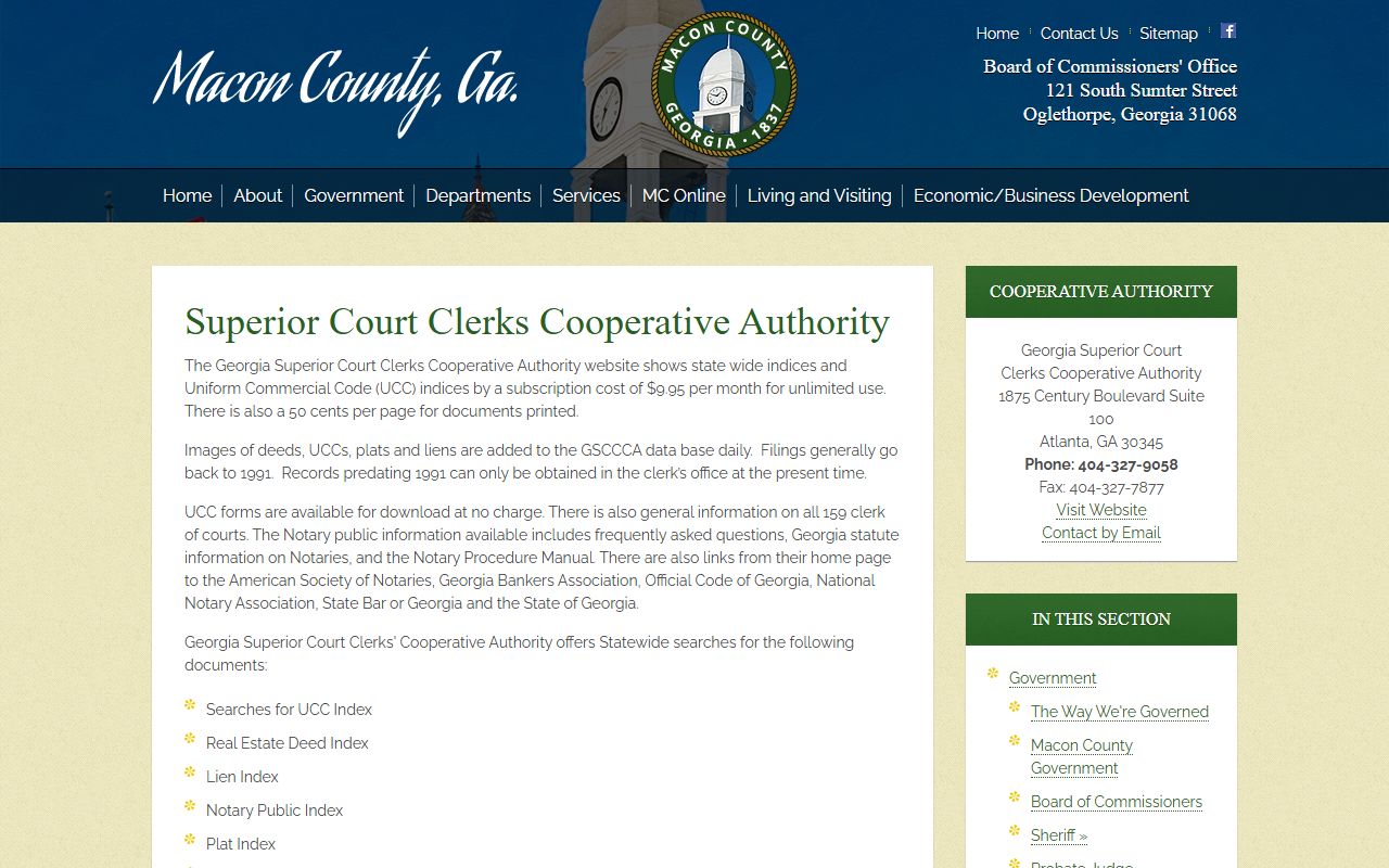 Macon County Clerk of Superior Court GSCCCA cooperative authority records