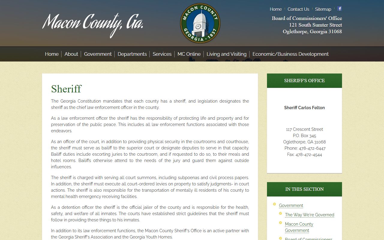 Macon County arrest records sheriff constitutional role