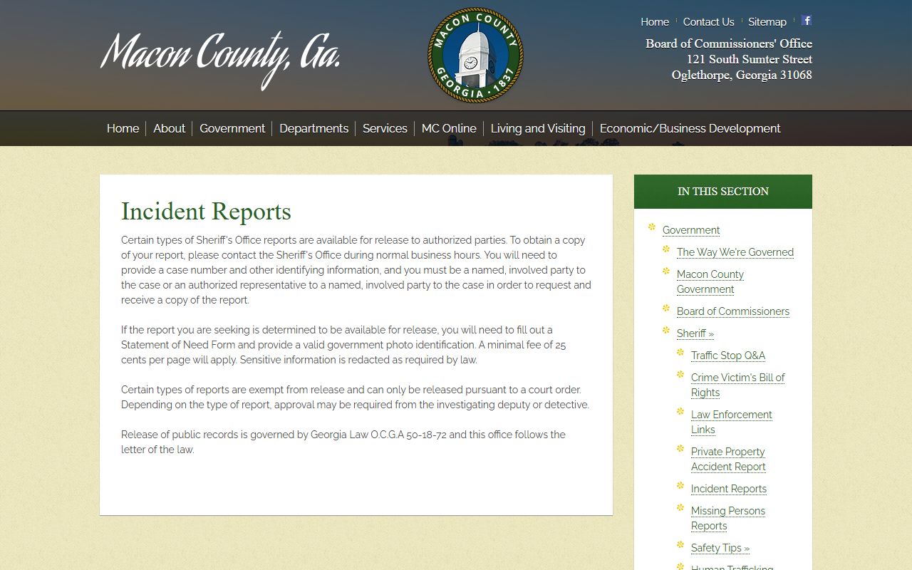 Macon County arrest records incident report copy page