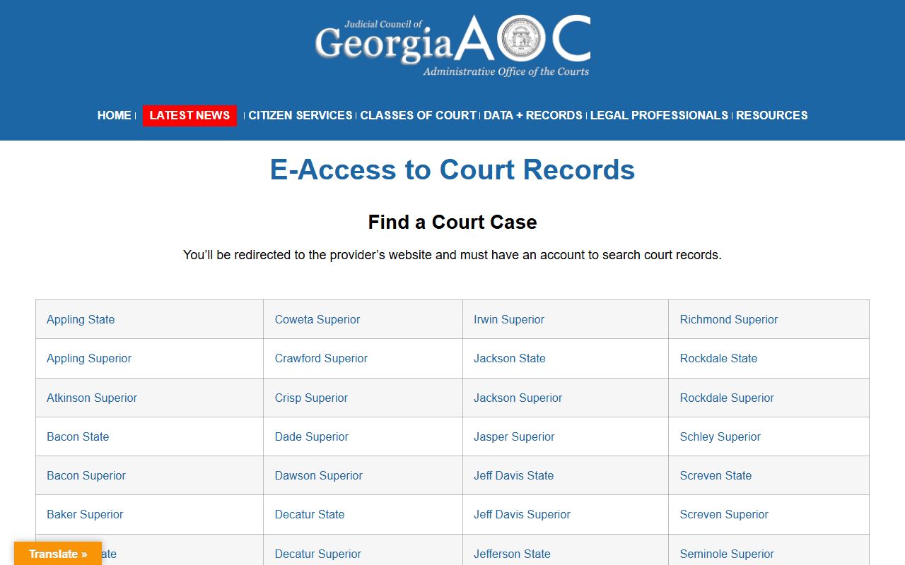 Macon County court records Georgia Courts e-access provider redirects