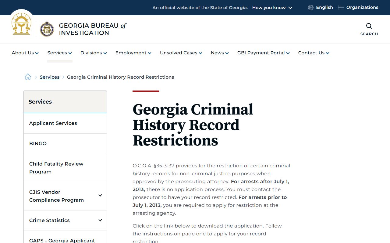 Macon County criminal court records GBI record restriction page