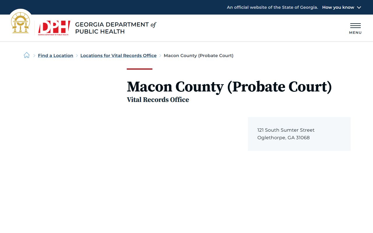 Macon County marriage records Georgia DPH Probate Court listing