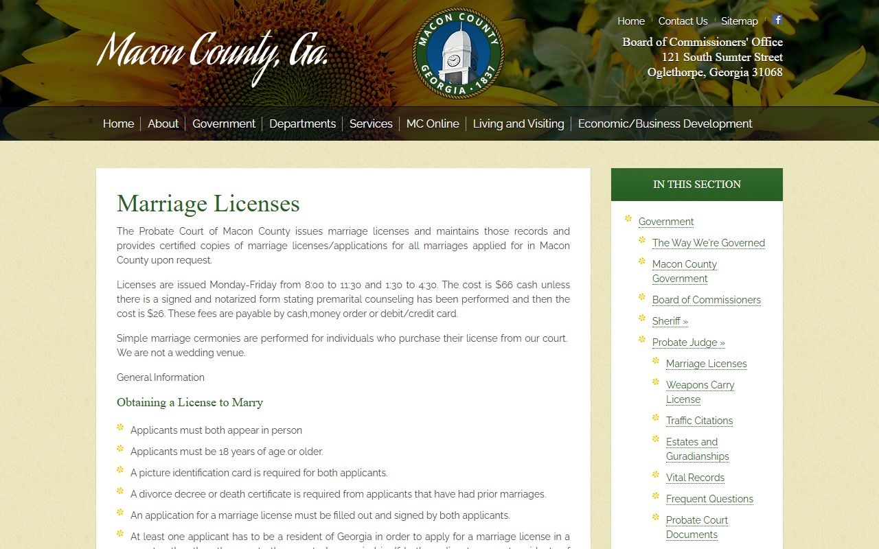 Macon County marriage records and marriage license requirements