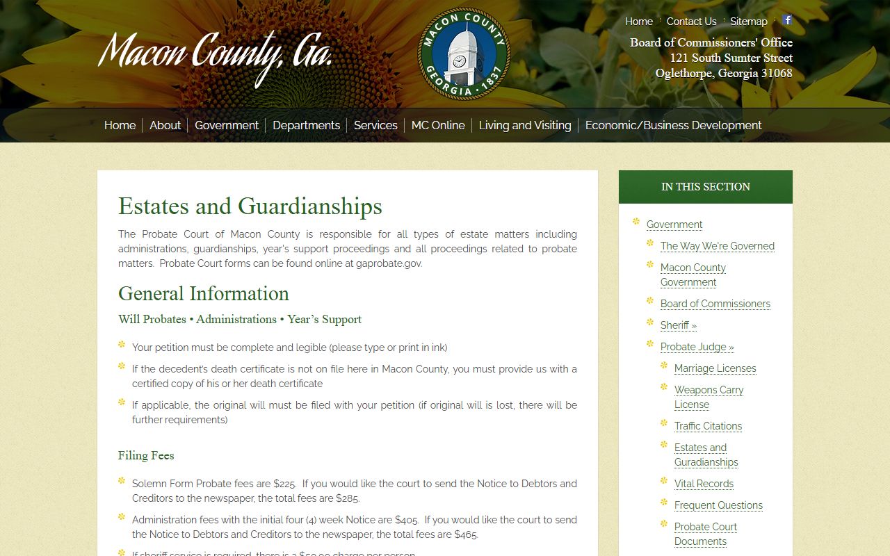 Macon County Probate Court records estates and guardianships