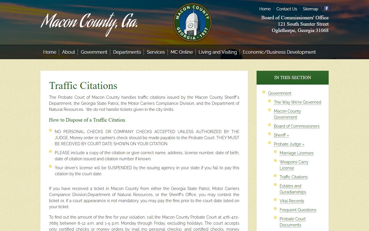Macon County traffic court records Probate Court traffic citations