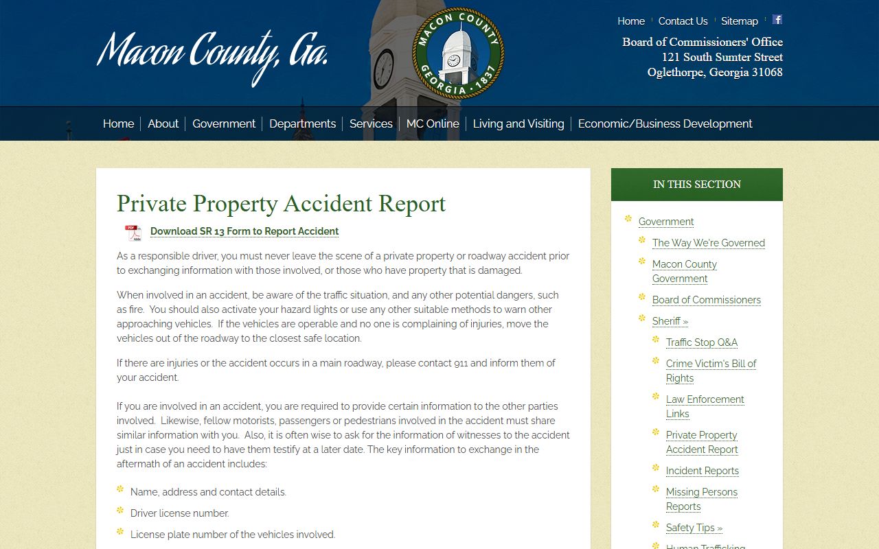 Macon County traffic court records and private property accident reports