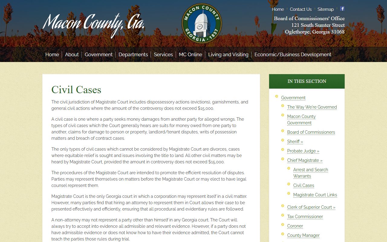 Macon County warrant search Magistrate Court civil and lower court context